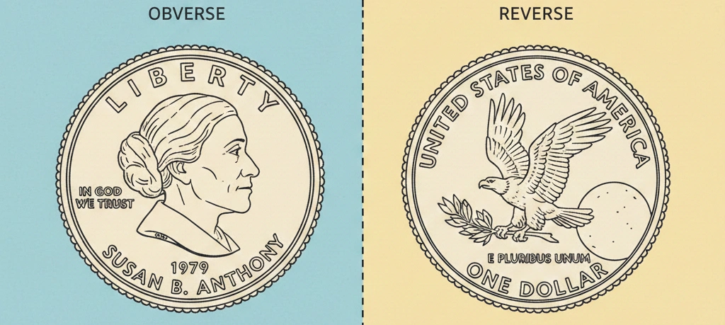 illustration of Susan B. Anthony dollar obverse and reverse